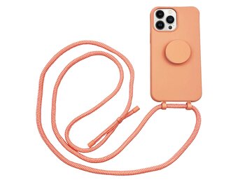 Høyde - iPhone 13 Pro Max - Telefoonhoes met koord + Socket houder - Oranje