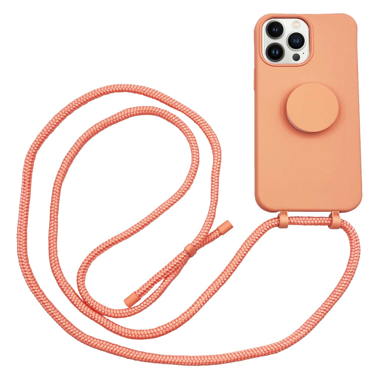 Høyde - 2 in 1 Socket houder en Necklace Backcover hoes - iPhone 13 Pro Max - Oranje