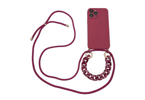Høyde - iPhone 13 Pro - Telefoonhoes met koord + Kralenketting - Rood