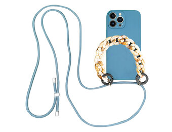Høyde - iPhone 13 Pro - Telefoonhoes met koord + Kralenketting - Blauw