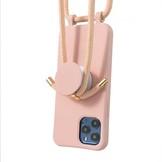 iPhone 13 Pro Telefoonhoes met koord en handige Socket Houder Roze