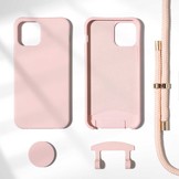 iPhone 13 Pro Telefoonhoes met koord en handige Socket Houder Roze