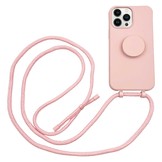 iPhone 13 Pro Telefoonhoes met koord en handige Socket Houder Roze