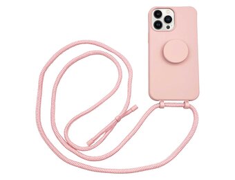 Høyde - iPhone 13 Pro - Telefoonhoes met koord + Socket houder - Roze