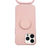 iPhone 13 Pro Telefoonhoes met koord en handige Socket Houder Roze