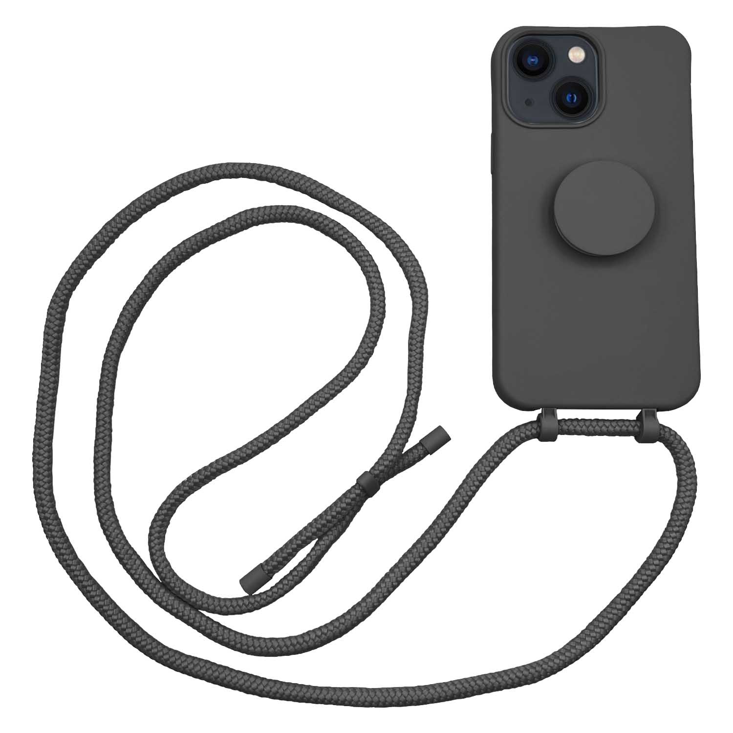 Høyde - 2 in 1 Socket houder en Necklace Backcover hoes - iPhone 13 - Zwart