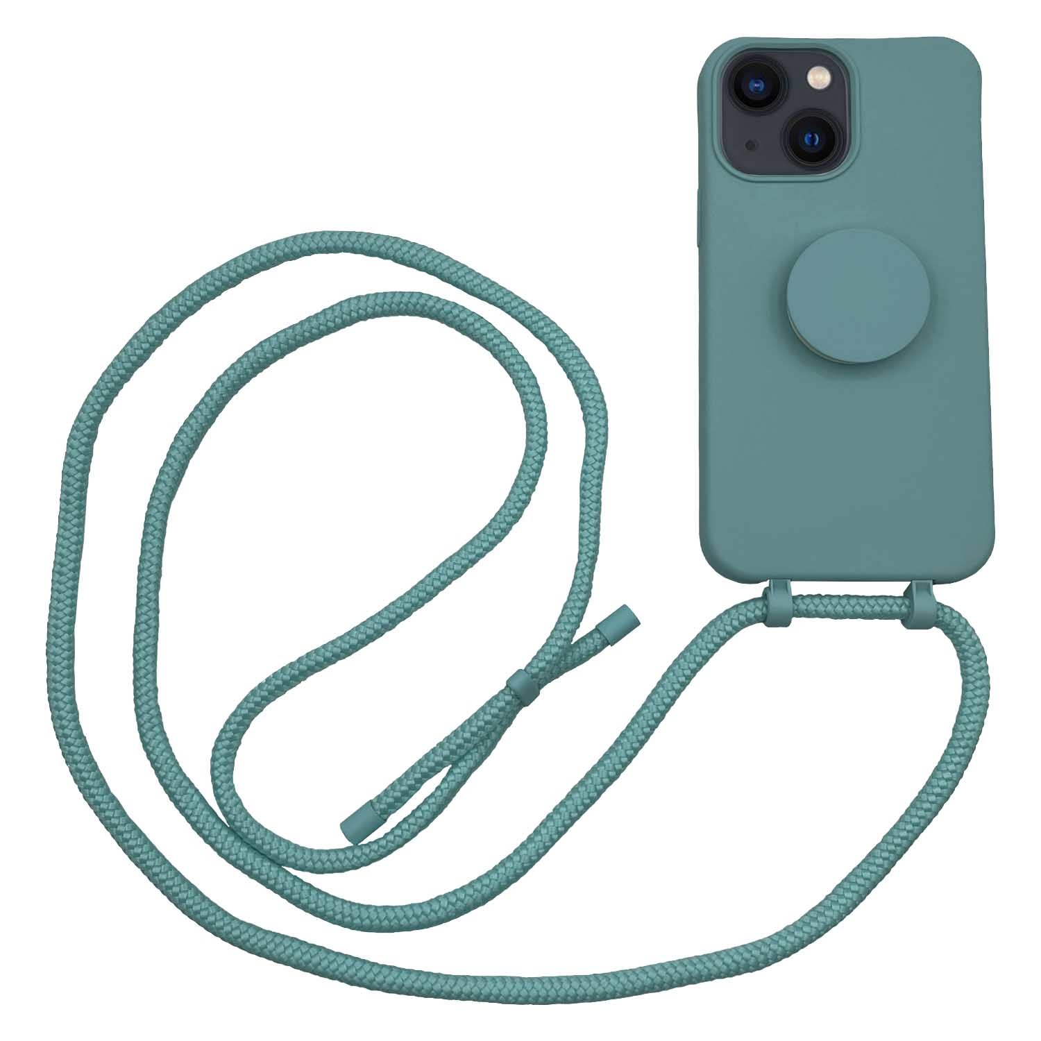 Høyde - 2 in 1 Socket houder en Necklace Backcover hoes - iPhone 13 - Donkergroen