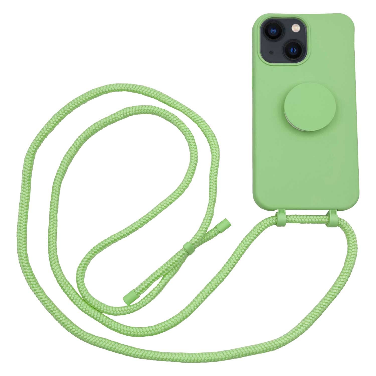 iPhone 13 Telefoonhoes met koord en handige Socket Houder Lime Groen