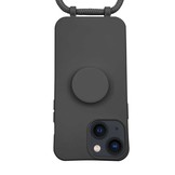 iPhone 13 Mini Telefoonhoes met koord en handige Socket Houder Zwart