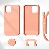 iPhone 13 Mini Telefoonhoes met koord en handige Socket Houder Oranje
