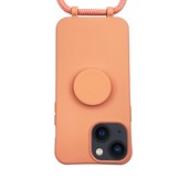 iPhone 13 Mini Telefoonhoes met koord en handige Socket Houder Oranje