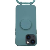 iPhone 13 Mini Telefoonhoes met koord en handige Socket Houder Donkergroen