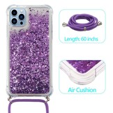 iPhone 14 Pro Backcover hoes Glitter Paars met koord