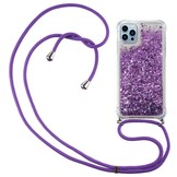 iPhone 14 Pro Backcover hoes Glitter Paars met koord