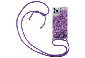 Lunso - Backcover hoes met koord - iPhone 14 Pro - Glitter Paars