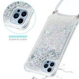 iPhone 14 Pro Backcover hoes Glitter Zilver met koord