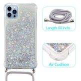 iPhone 14 Pro Backcover hoes Glitter Zilver met koord