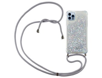 Lunso - Backcover hoes met koord - iPhone 14 Pro - Glitter Zilver