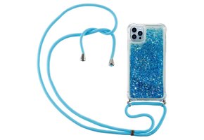 Lunso - Backcover hoes met koord - iPhone 14 Pro - Glitter Blauw