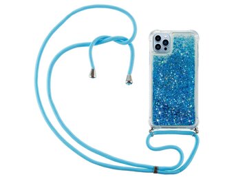 Lunso - Backcover hoes met koord - iPhone 14 Pro - Glitter Blauw