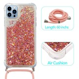 iPhone 14 Pro Backcover hoes Glitter Rose Goud met koord