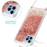 iPhone 14 Pro Backcover hoes Glitter Rose Goud met koord