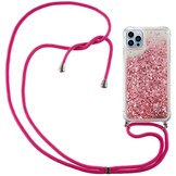 iPhone 14 Pro Backcover hoes Glitter Roze met koord