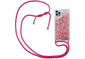 Lunso - Backcover hoes met koord - iPhone 14 Pro - Glitter Roze