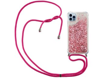 Lunso - Backcover hoes met koord - iPhone 14 Pro - Glitter Roze
