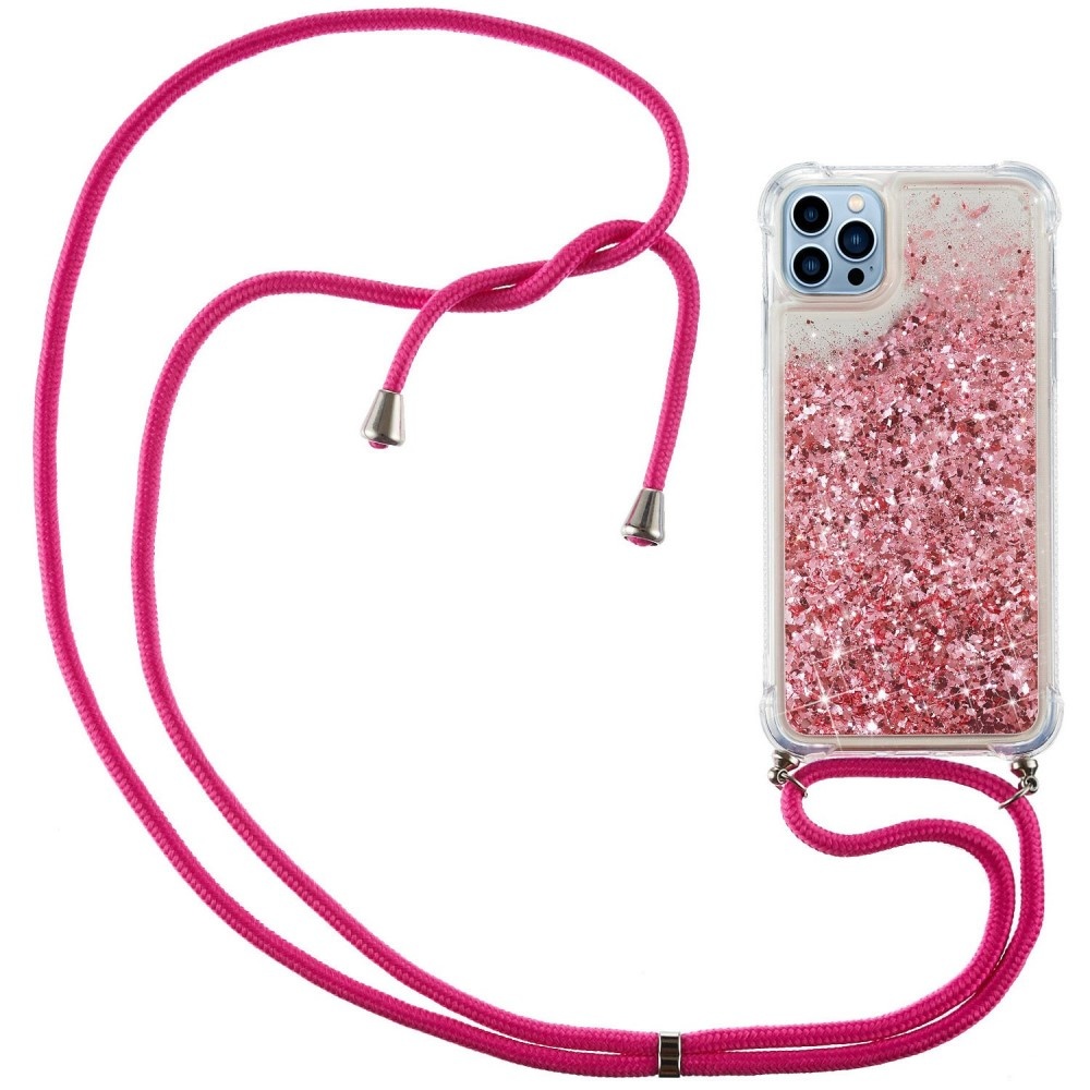 Lunso - Backcover hoes met koord - iPhone 14 Pro - Glitter Roze