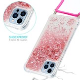 iPhone 14 Pro Backcover hoes Glitter Roze met koord