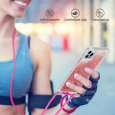 iPhone 14 Pro Backcover hoes Glitter Roze met koord