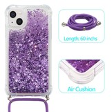 iPhone 14 Plus Backcover hoes Glitter Paars met koord