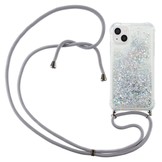 iPhone 14 Plus Backcover hoes Glitter Zilver met koord