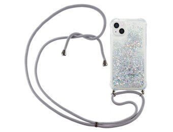 Lunso - Backcover hoes met koord - iPhone 14 Plus - Glitter Zilver