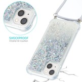 iPhone 14 Plus Backcover hoes Glitter Zilver met koord