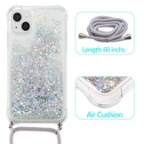 iPhone 14 Plus Backcover hoes Glitter Zilver met koord