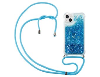 Lunso - Backcover hoes met koord - iPhone 14 Plus - Glitter Blauw