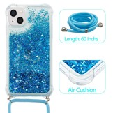 iPhone 14 Plus Backcover hoes Glitter Blauw met koord