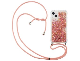Lunso - Backcover hoes met koord - iPhone 14 Plus - Glitter Rose Goud