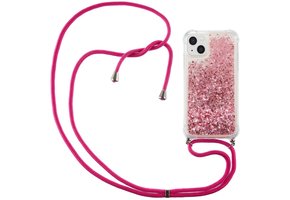 Lunso - Backcover hoes met koord - iPhone 14 Plus - Glitter Roze