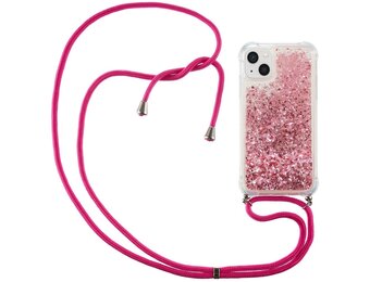 Lunso - Backcover hoes met koord - iPhone 14 Plus - Glitter Roze