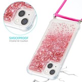 iPhone 14 Plus Backcover hoes Glitter Roze met koord