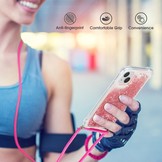 iPhone 14 Plus Backcover hoes Glitter Roze met koord