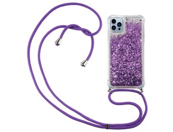 Lunso - Backcover hoes met koord - iPhone 14 Pro Max - Glitter Paars