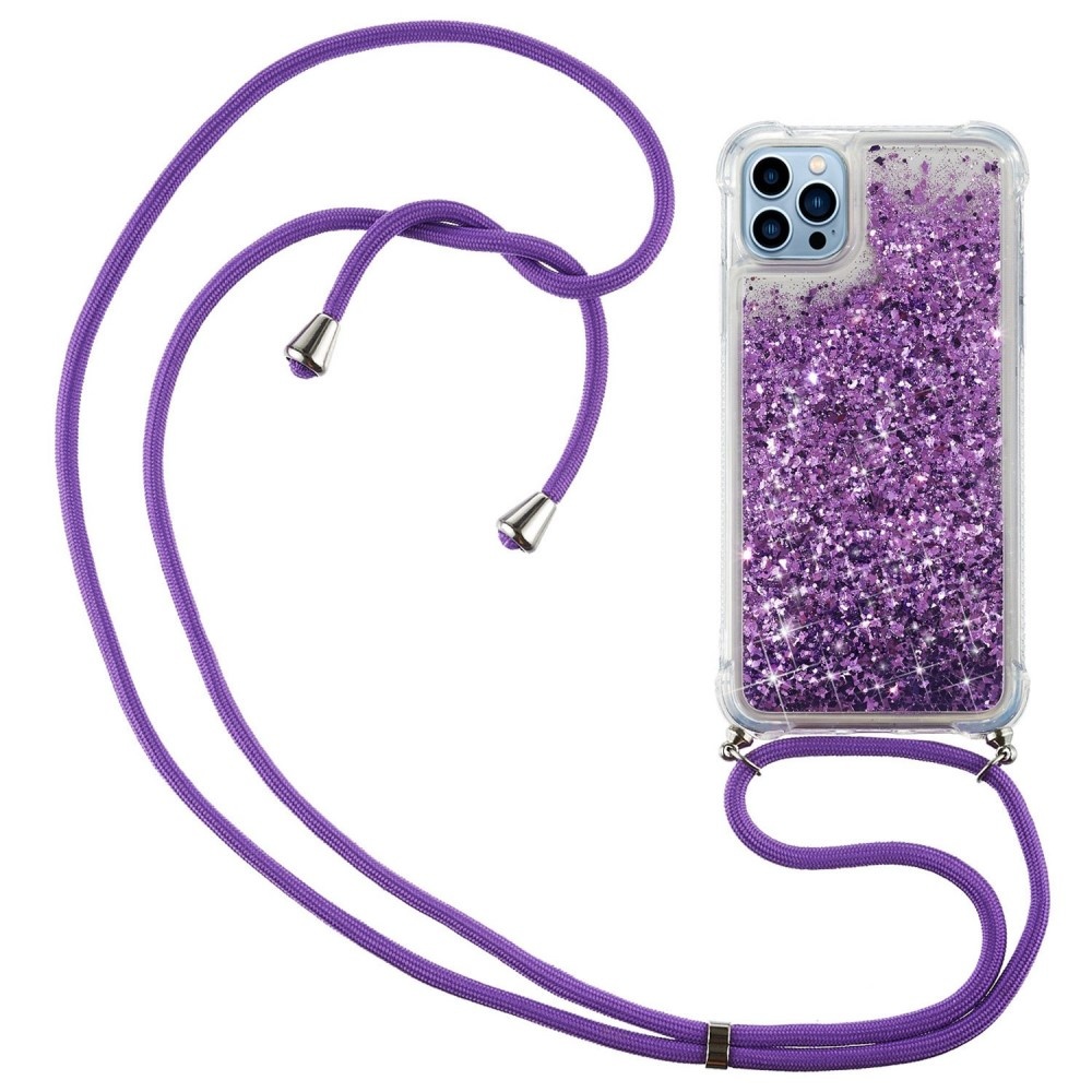 iPhone 14 Pro Max Backcover hoes Glitter Paars met koord