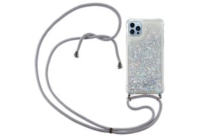 Lunso - Backcover hoes met koord - iPhone 14 Pro Max - Glitter Zilver