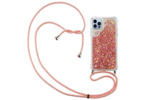 Lunso - Backcover hoes met koord - iPhone 14 Pro Max - Glitter Rose Goud