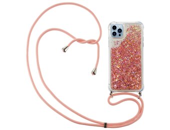 Lunso - Backcover hoes met koord - iPhone 14 Pro Max - Glitter Rose Goud