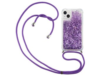 Lunso - Backcover hoes met koord - iPhone 14 - Glitter Paars